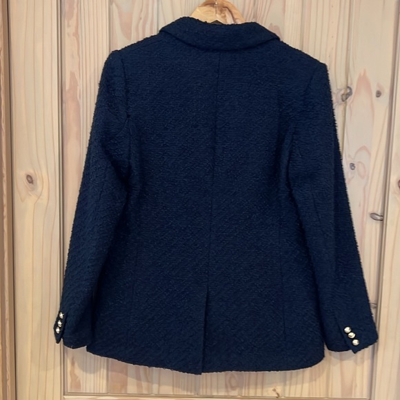 H&M Double Breasted Blazer Textured Woven Fabric Navy Blue LIKE NEW EUC - Picture 4 of 10